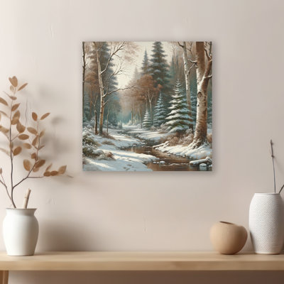 " Whispering Pines: Serene Snow-Covered River "