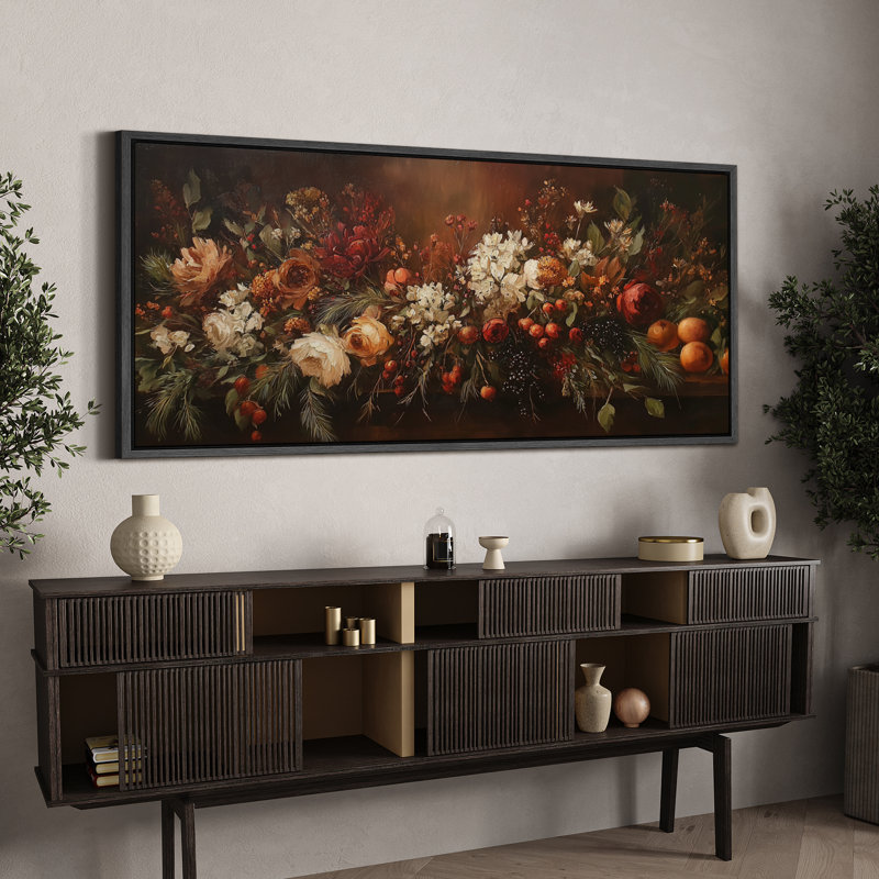 Grande impression sur toile encadrée, impression florale Moody, Noir, H 30 po x l 60 po