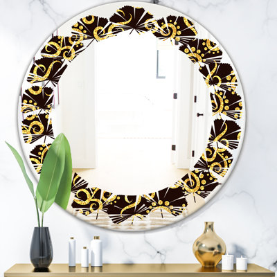 Leaves Swirl II Glam Frameless Wall Mirror