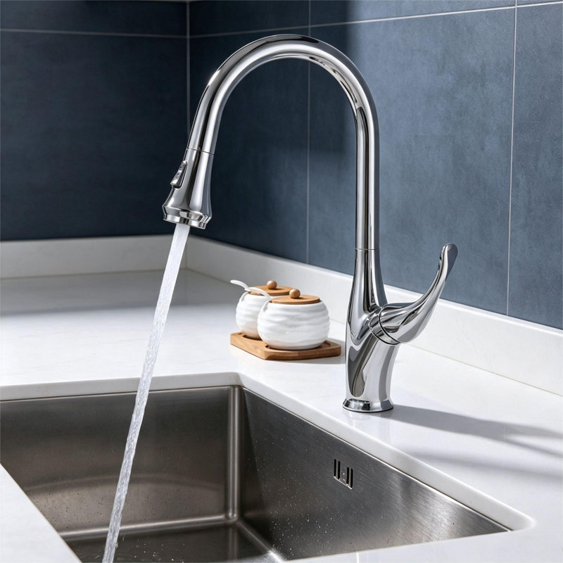 Topcraft Single Handle Single Hole Pull Down Kitchen Sink Faucet, Chrome Plated