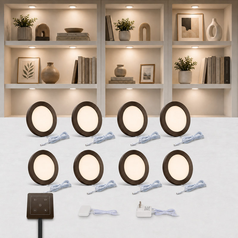 Paquet de 8 lumières rondes VmLight de 6 mm à DEL, gradateur tactile, température de couleur réglable de 2700 K à 6500 K pour la cuisine et le placard
