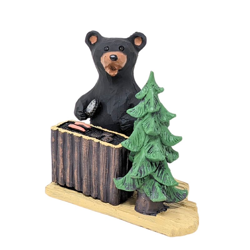 PolyResin Bear Chef Figurine with BBQ Grill Rustic Cabin Decor