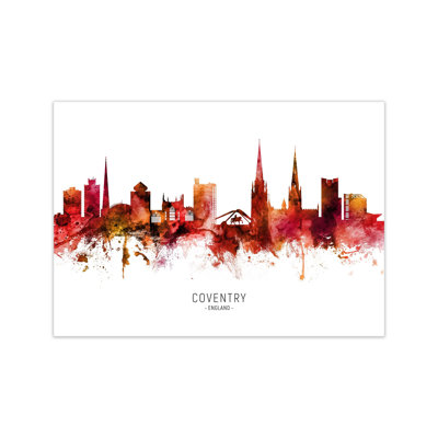 Coventry England Skyline Red City Name by Michael Tompsett - Print