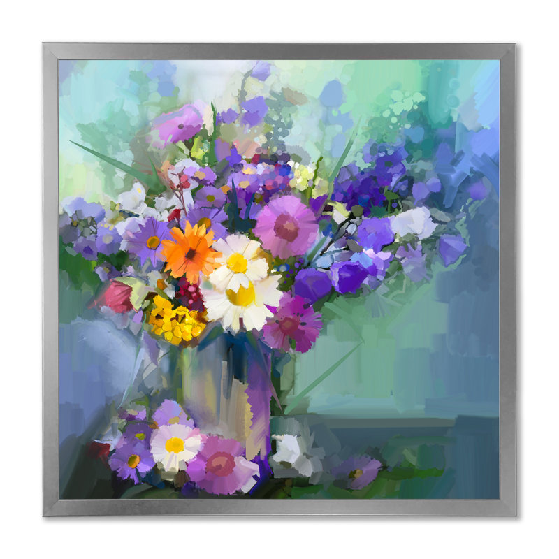 «Abstract Paintbrush Spring Flower Bouquet V», reproduction de cadre photo sur toile, H 16 po x l 16 po x P 1 po