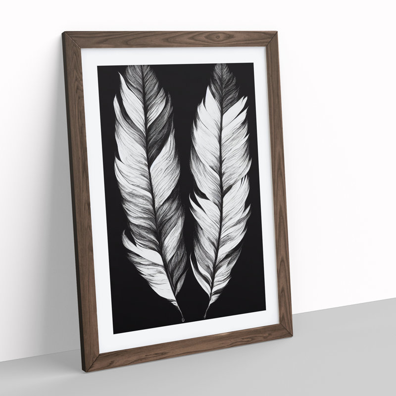 Monochrome Feathers No.1 - Framed Print, 46cm H x 34cm W x 2cm D, Brown Framed