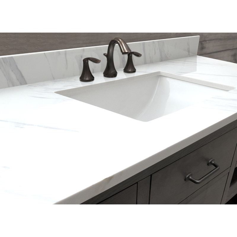 25 in. W x 22 in. D x 0.75 in. H Engineered Marble Vanity Top in Calacatta White with White Basin 25 in. W x 22 in. D x 0.75 in. H Engineered Marble Vanity Top in Calacatta White with White Basin