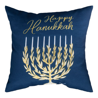 Coussin Happy Hanoukka bleu marine 18 po x 18 po