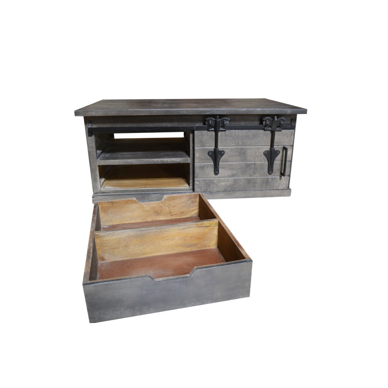 Table basse coulissante avec porte de grange, Gris