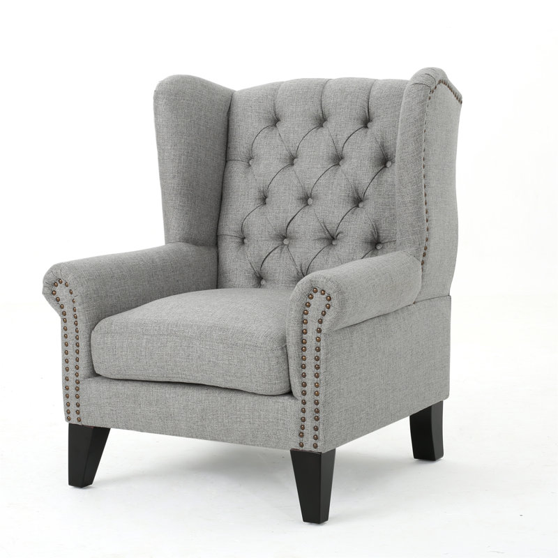Osvaldo Tufted Wingback Chair, Gray Fabric