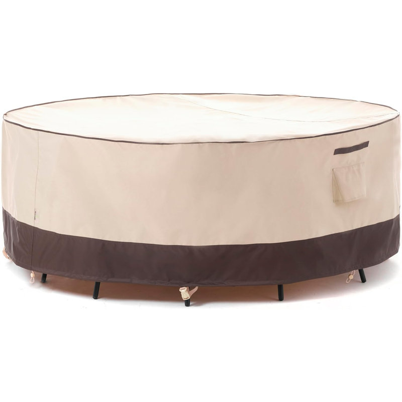 Premium Waterproof Outdoor Patio Round Table Cover: Latest Rip-Stop Fabric, 3-Year Warranty, Beige/Coffee