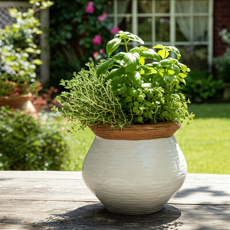 Pot de fleurs d'intérieur en terre cuite à motif texturé d'intérieur et de jardin - 7 po blanc et brun clair