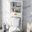 Armoire de salle de bain au-dessus de la toilette - blanc avec tiroir et 2 tablettes pour le siège et les serviettes de rangement