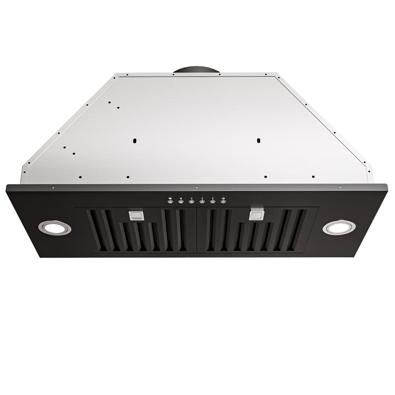 Hotte de cuisine encastrable 30 pouces 800 CFM à 4 vitesses en acier inoxydable noir avec bouton poussoir et lumières DEL