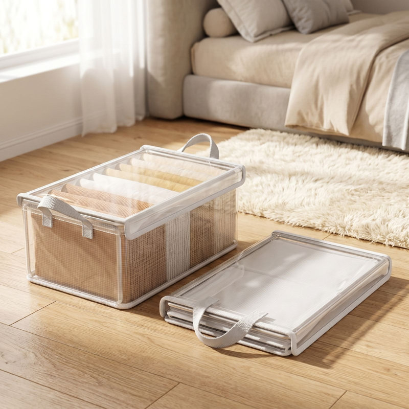 Foldable Clothes Storage Bin With Clear Lid  Waterproof Fabric Organizer Box With Handles  Stackable Storage Container
