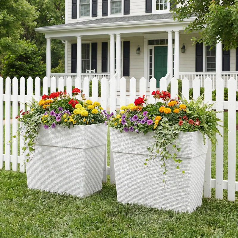 Pots de jardin décoratifs modernes pour l'intérieur et l'extérieur, H 23,6 po x l 24 po x P 13 po, Blanc