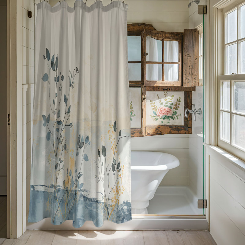 Rideau de douche floral 1 pièce Floral Wabi Sabi, H 74 po x l 71 po