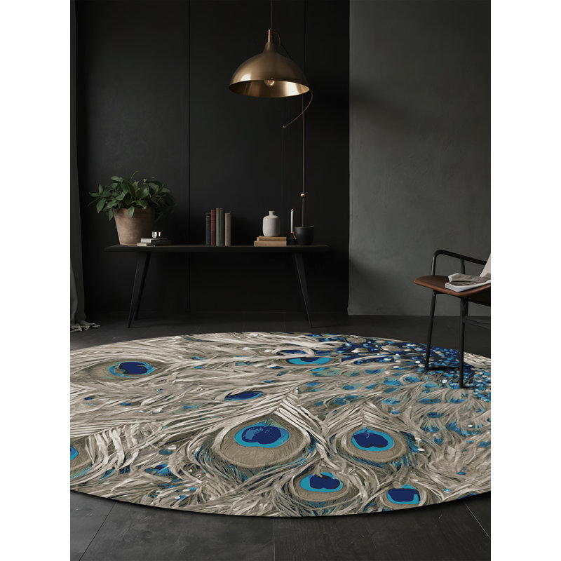 Tapis gris soyeux et moelleux, Rond 4 pi