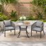 Ensemble repas d'extérieur carré pour 4 personnes avec fauteuils et coussins en rotin PE
