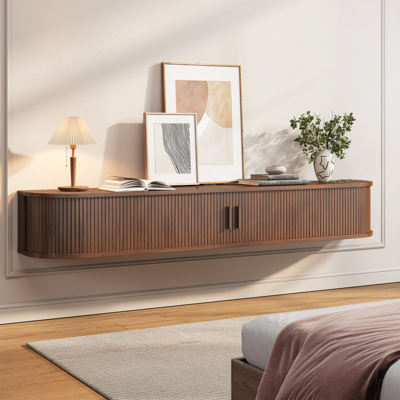 Floating TV Stand With RGB Lights, Wall Mounted TV Shelf, 8.6" H x 70.8" L x 11.6" D, Walnut