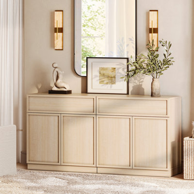 Modern Accent Cabinet with 4 Doors and Drawer, Multifunctional Accent Chest with Large Storage and Adjustable Shelf
