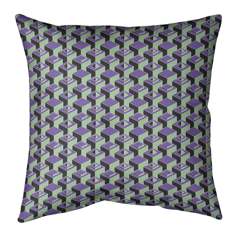 Housse de coussin Skyscrapers, 16 po x 1 po, Petit mauve et vert, Croisé en coton