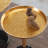 Round Sintered Stone Pattern End Table with Leather Edge – Brass Base