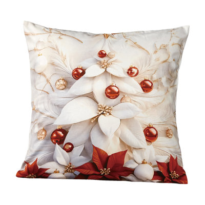 Violet Linen Seasonal Xmas Christmas Holiday Adoring Floral Pattern, Polyester, Super soft feel faux suede fabric, digital print, Cream , 18 Inch x 18 Inch, Square, Decorative Accent Throw Pillow Cover