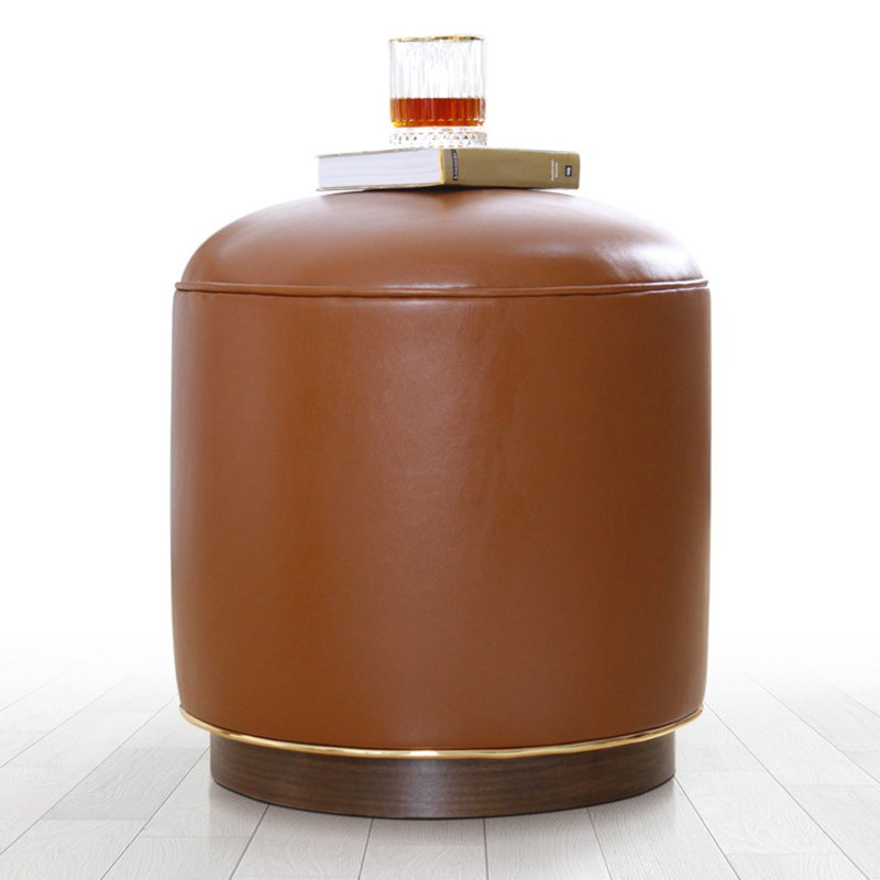 Stylish Pouffe Ottoman, Camel Faux Leather, 16.9 x 16.5 inches | 100% Faux Leather with Laminated & Felted Backside, Wooden Legs, 35 DNS Orthopedic Sponge | Perfect for Bohemian, Glam, Hotel & Scandinavian Decor