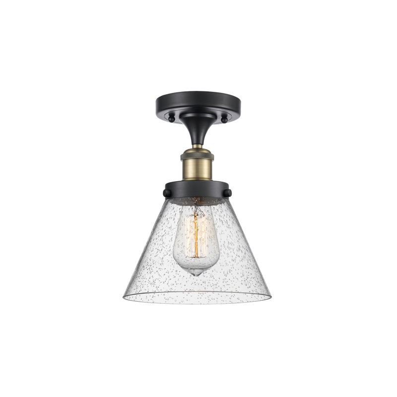 Plafonnier semi-encastré 1 lumière Alvonia, H 13 po x l 8 po x P 8 po, Ampoule non incluse, Noir / laiton antique