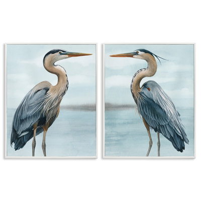 Stupell Industries Detailed Heron Bird Duo 2 Piece Framed Giclee Art Set Design By Grace Popp
