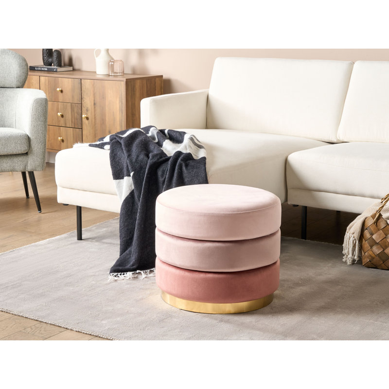 Mahmud 48cm Wide Velvet Round Solid Colour Pouffe Ottoman, Pink