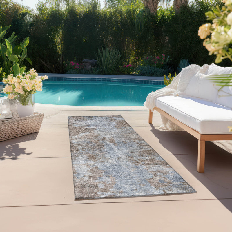 Washable Abstract Indoor / Outdoor Rug, Runner 2'3" x 7'6"