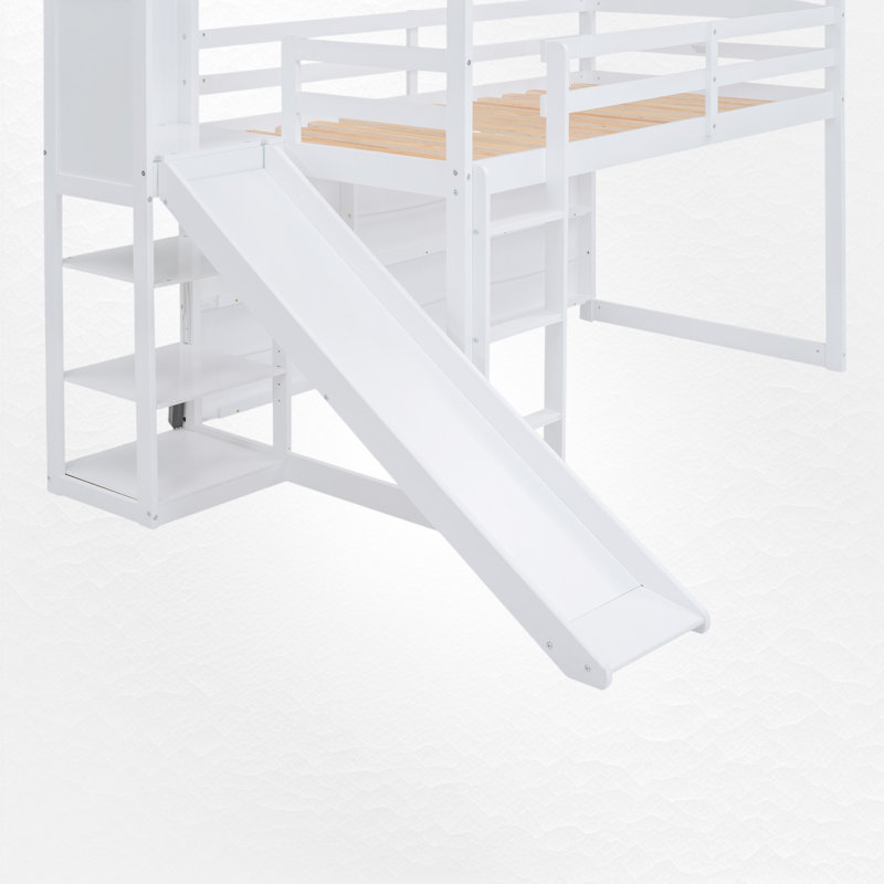 Twin Size Loft Bed With Storage, White