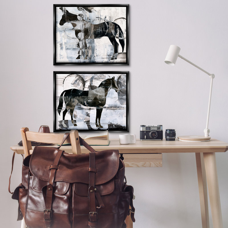 «Abstract Horse Silhouette Circles», ensemble de 2 toiles flottantes encadrées par Ethan Harper, H 25 po x l 31 po
