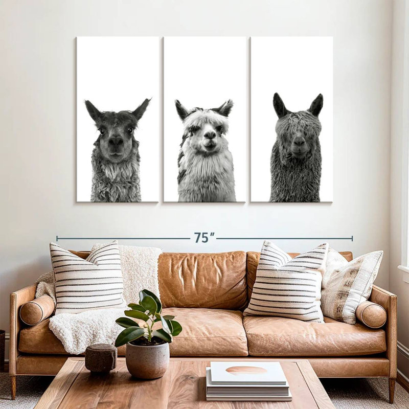 Trio Alpaca, reproduction d'art sur toile, H 42 po x l 65 po x P 1,25 po
