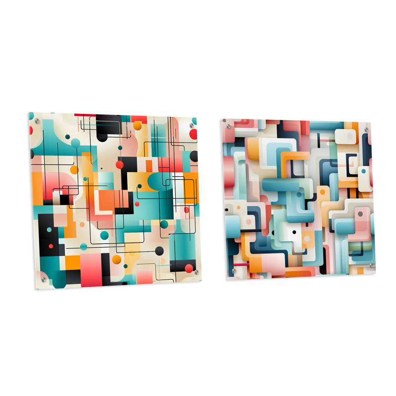 Corstiaan - Ensemble de 2 verres muraux abstraits géométriques en acrylique, H 16 po x l 33 po