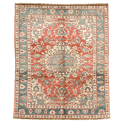 Hand Knotted Wool Area Rug in Rust And Multi