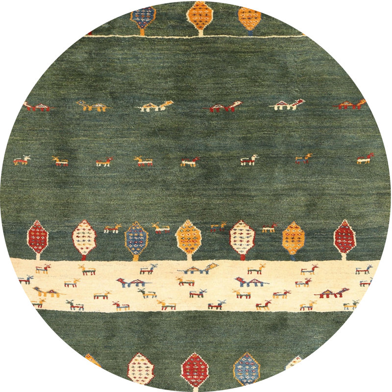 Tapis abstrait vert / beige Tora, Rond 8 pi