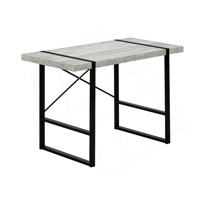 Bureau d'ordinateur moderne avec dessus en bois récupéré et structure en métal robuste pour le bureau à domicile., Gris