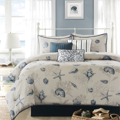King Comforter - Blue Cotton Ornamented 7 Piece 100% Accent Enhance