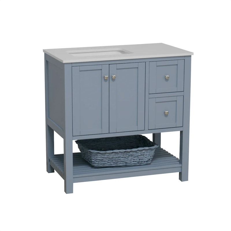 Ensemble de meuble-lavabo simple 36 po Binne, Bleu poudre, Blanc d'ingénierie