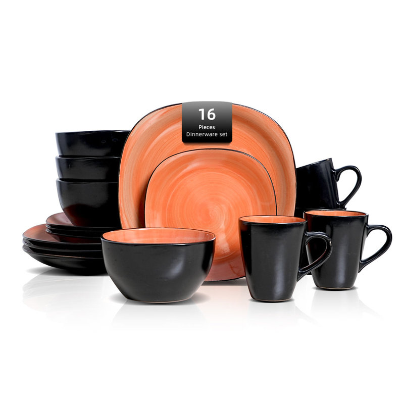 Service de table carré 16 pièces HomeVSS, Tourbillon orange