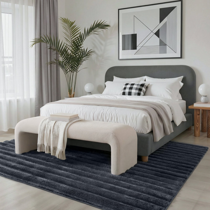 Modern Ribbed High-Low Pile Gray Machine Washable Shag Area Rug, Rectangle 4' x 6'