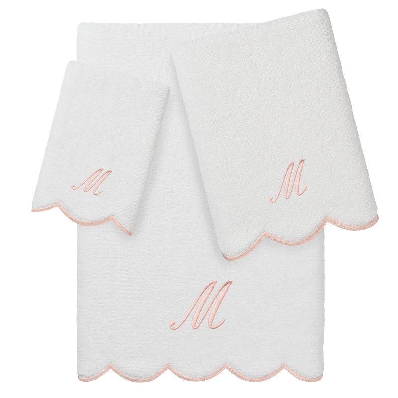 Ensemble de serviettes personnalisées 100% coton turque ADORNIA 3 pièces Linum Home Textiles, M, Blanc / Rose