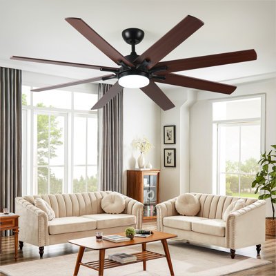 Grands ventilateurs de plafond de 72 pouces avec lumières et télécommande, ventilateur de plafond moderne noir intérieur / extérieur pour la cuisine du salon, moteur à courant continu silencieux réversible à 6 vitesses, 8 pales à finition double