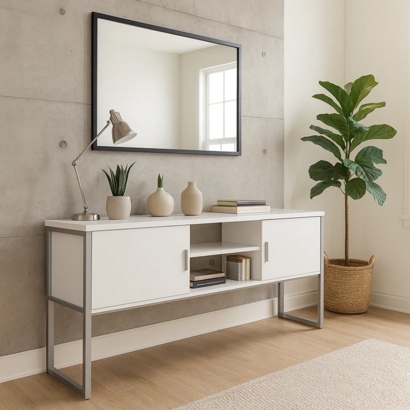 Huche de bureau Homi, 2 armoires, 71 po, métal, stratifié blanc