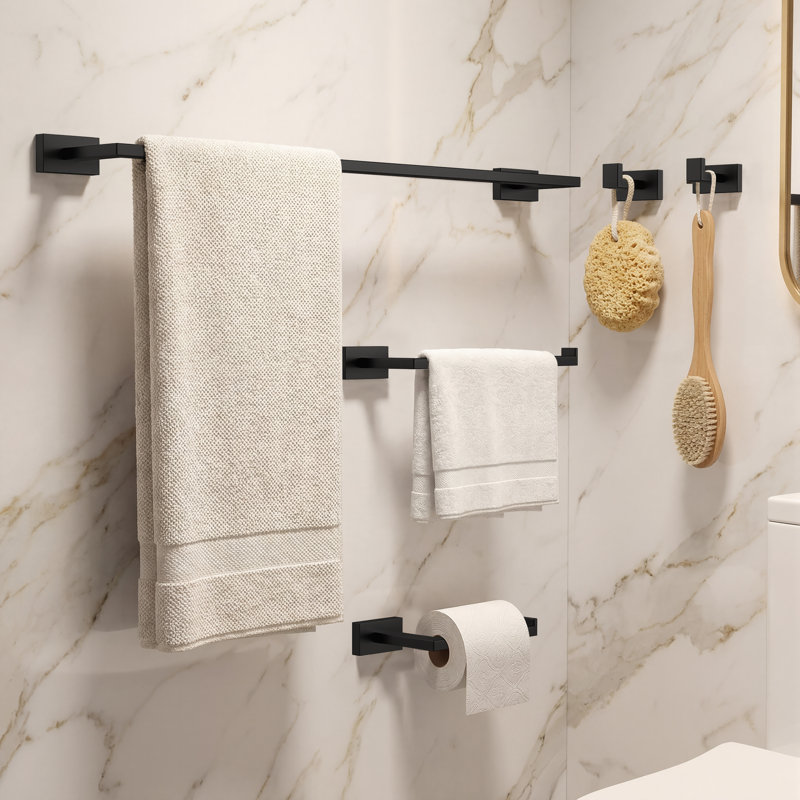 Ensemble de quincaillerie de salle de bain murale noire 5 pièces, porte-serviettes en acier inoxydable antirouille, barre, crochet et porte-papier hygiénique