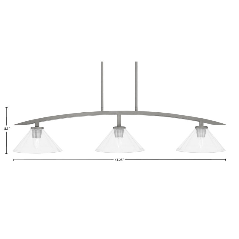Luminaire pour îlot de cuisine 3 lumières kurve au fini graphite avec verre de 10 po, Transparent