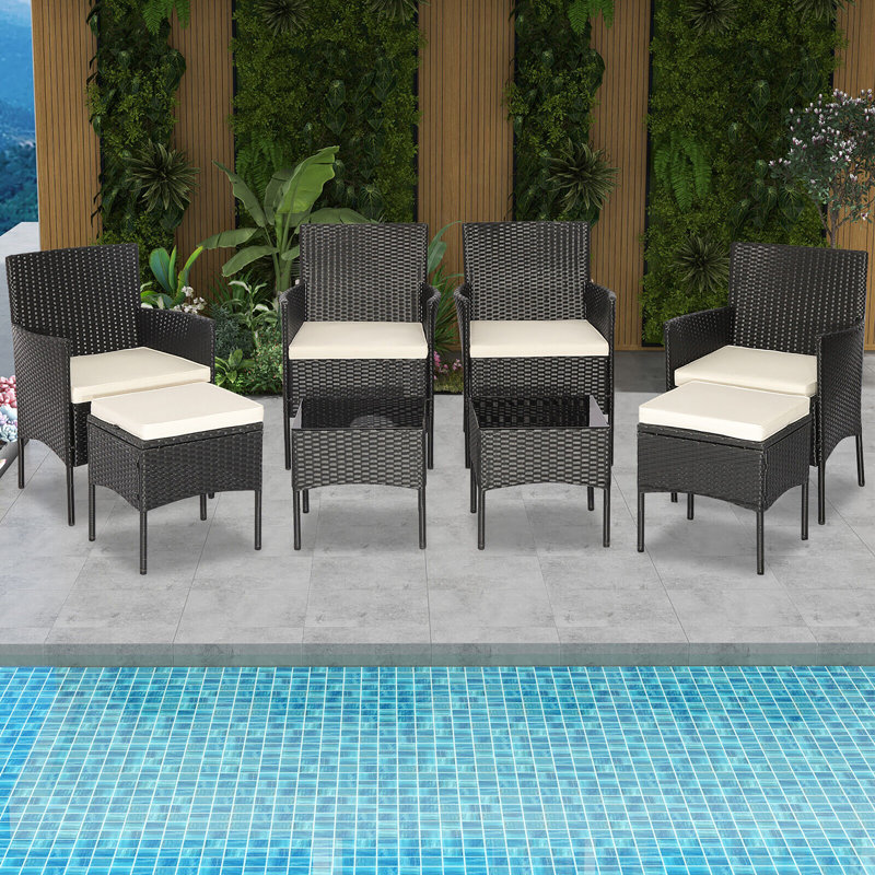 Red Barrel Studio® 8Pcs Ensemble de meubles de patio en rotin, canapé, repose-pieds, combinaison libre