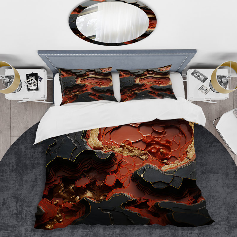 Ensemble de housse de couette noir et rouge Volcano Stone - Stone Geode, Housse de couette pour très grand lit